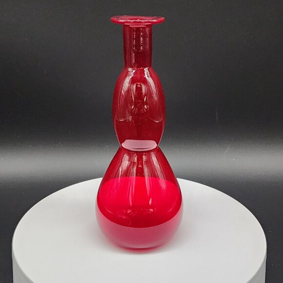 Hand Blown Red Glass Vase Decanter 8.25" Double Gourd Shape Vintage - Picture 3 of 9